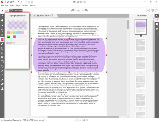 Highlight PDF area