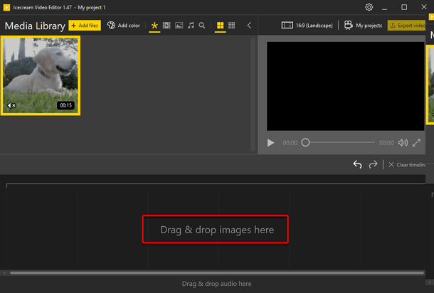 Drag and drop files to timeline Drag and drop files to timeline